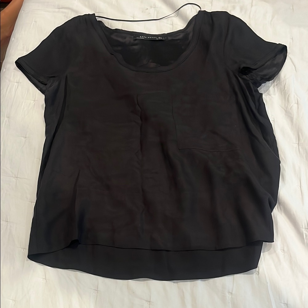 Zara Black Relaxed Short Sleeve T-Shirt